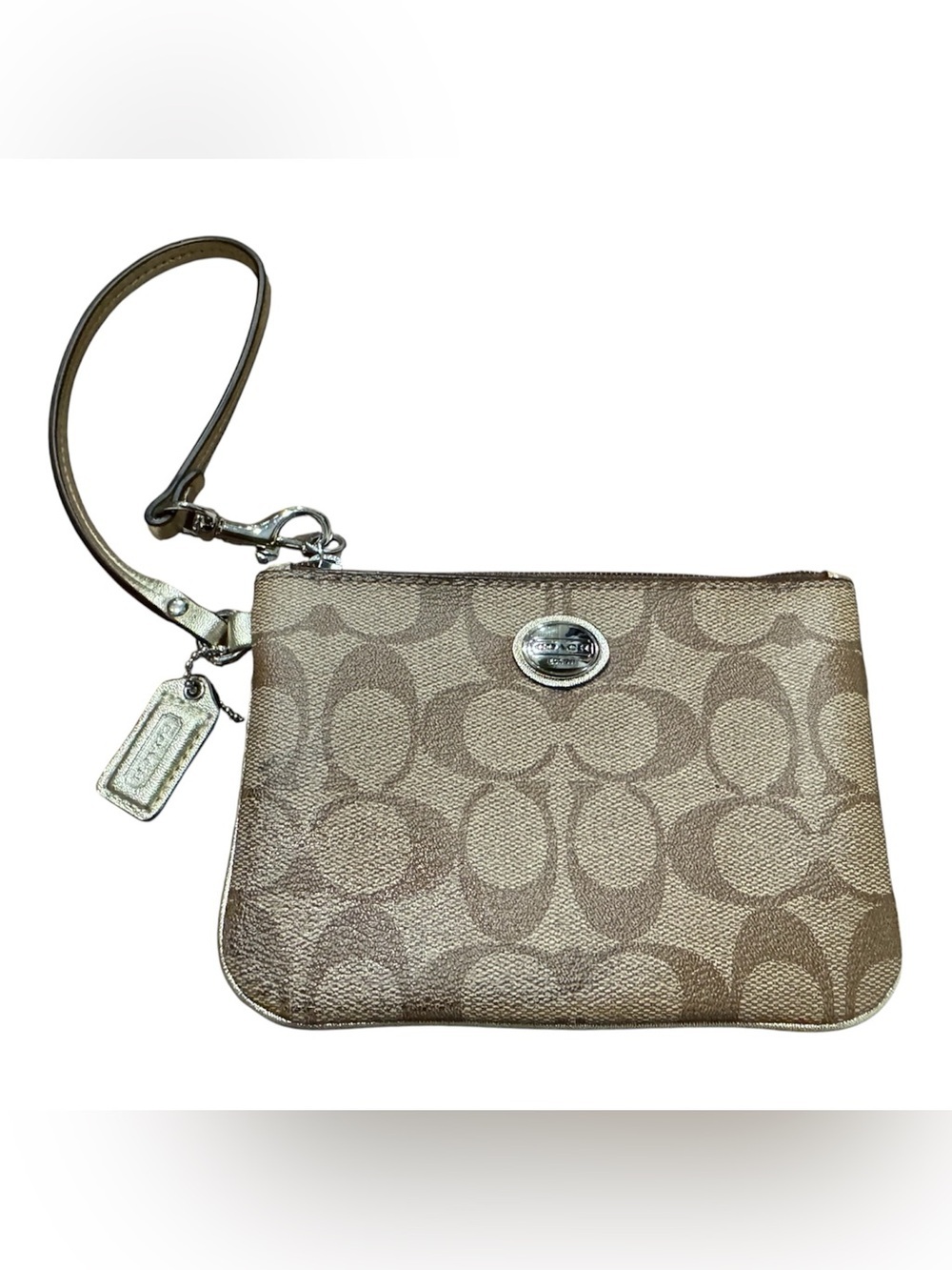 Coach Peyton Signature Small Wristlet Brown Gold Monogram